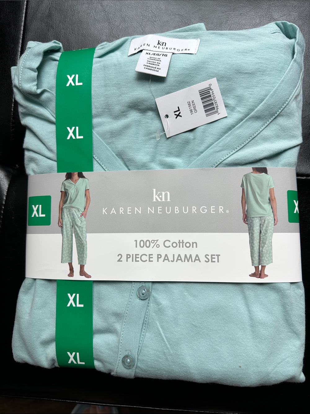 Karen Neuburger Pajama Set Womens XL Green NWT Butterfly Cotton 1558-238